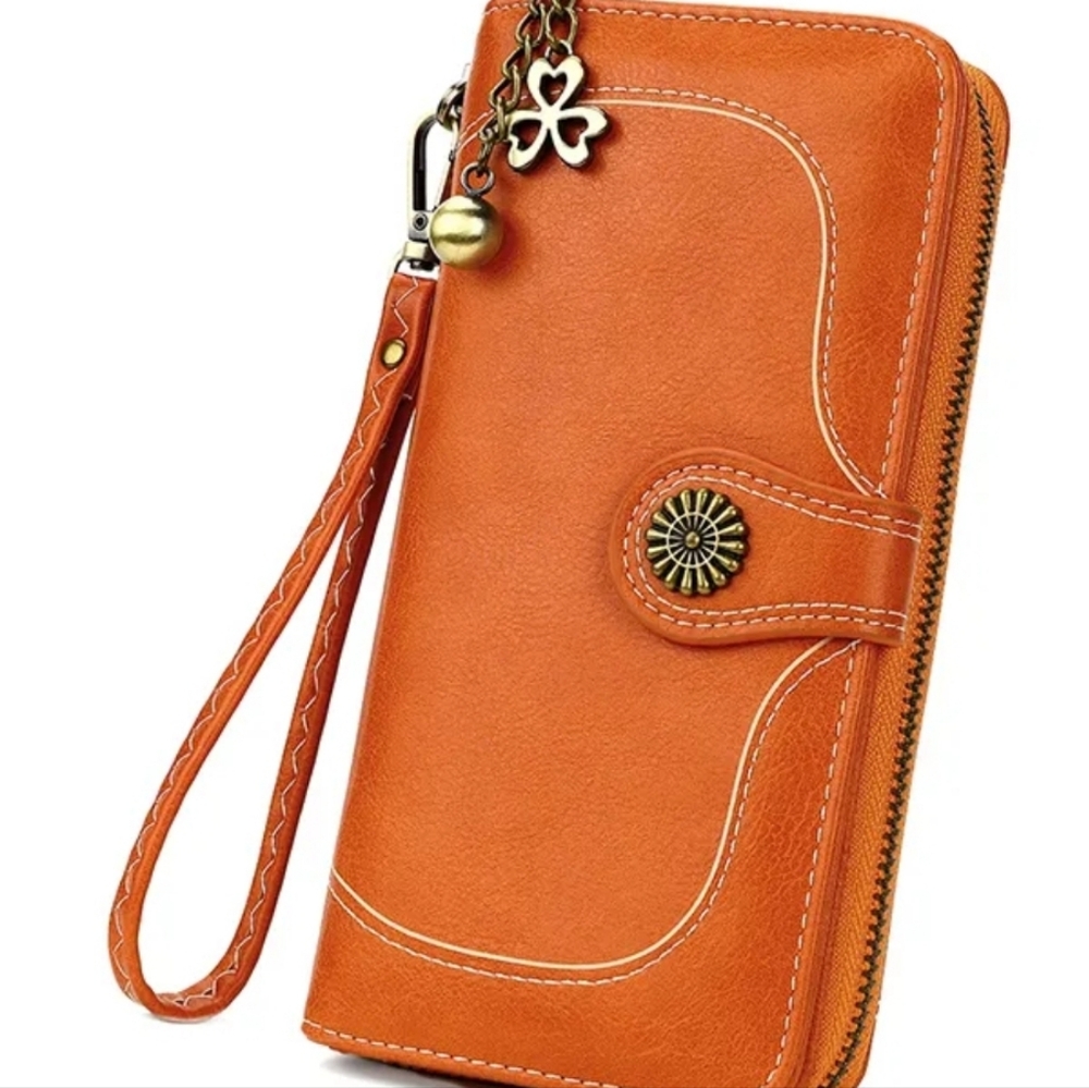 NEENA Womens Wallet Leather Bifold Card Holder with Zipper Coin Pocket